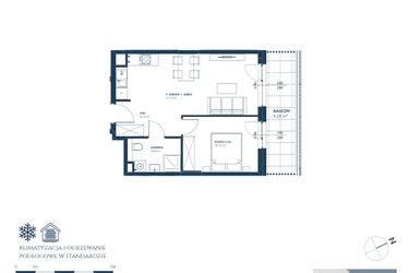 Rzut - Mieszkanie na sprzedaż 2 pokoje o powierzchni 41,08 m² - numer 2.A2 w Nadmorska Darłowo