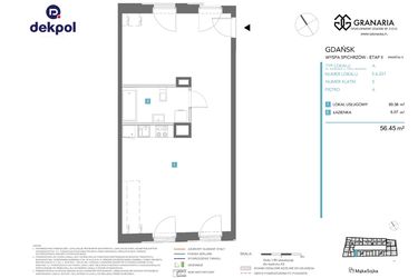 Rzut - Mieszkanie na sprzedaż 1 pokój o powierzchni 56,45 m² - numer 5.6.231 w Granaria