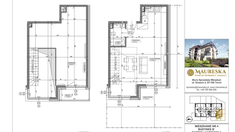 Rzut - Mieszkanie na sprzedaż 1 pokój o powierzchni 75,38 m² - numer B’.4 w Osiedle Maureska etap 2