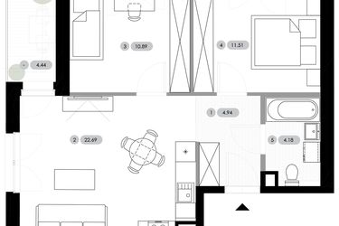 Rzut - Mieszkanie na sprzedaż 3 pokoje o powierzchni 54,21 m² - numer B.2.M7 w Nowe Radwanice