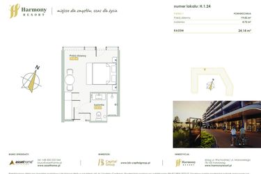 Rzut - Mieszkanie na sprzedaż 1 pokój o powierzchni 24,14 m² - numer H.1.24 w Harmony Resort