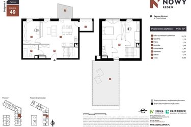 Rzut - Mieszkanie na sprzedaż 3 pokoje o powierzchni 99,77 m² - numer A49-I w Nowy Reden