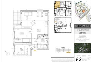 Rzut - Mieszkanie na sprzedaż 3 pokoje o powierzchni 58,54 m² - numer F2 w Kowanówko