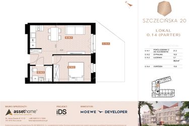 Rzut - Mieszkanie na sprzedaż 2 pokoje o powierzchni 35,2 m² - numer 14 w Szczecińska 20
