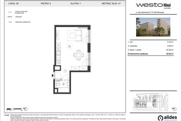 Rzut - Mieszkanie na sprzedaż 1 pokój o powierzchni 30,62 m² - numer 28 w Westo Wola