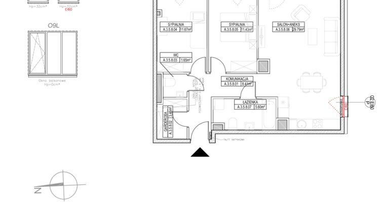 Rzut - Mieszkanie na sprzedaż 3 pokoje o powierzchni 71,94 m² - numer A.3.5.8 w Rytm