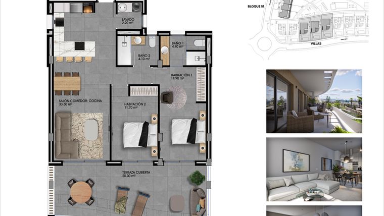 Rzut - Mieszkanie na sprzedaż 2 pokoje o powierzchni 100 m² - numer 15 w Apartamenty w Finestrat - 25789945