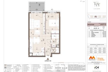 Rzut - Mieszkanie na sprzedaż 2 pokoje o powierzchni 44,85 m² - numer B.01.03 w Takt Lirników