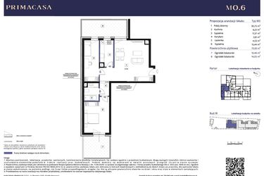 Rzut - Mieszkanie na sprzedaż 3 pokoje o powierzchni 70,92 m² - numer B1 – M0.6 w Primacasa
