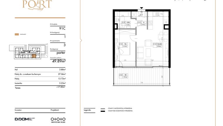 Rzut - Mieszkanie na sprzedaż 2 pokoje o powierzchni 49,89 m² - numer 3 w Warmiński Port etap III