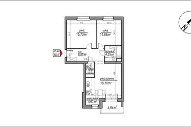 Rzut - Mieszkanie na sprzedaż 3 pokoje o powierzchni 65,4 m² - numer 4 m. 41 w Osiedle Rytm etap 3