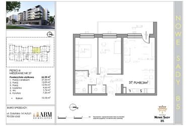 Rzut - Mieszkanie na sprzedaż 3 pokoje o powierzchni 66,62 m² - numer 37 w Nowe Sady 85