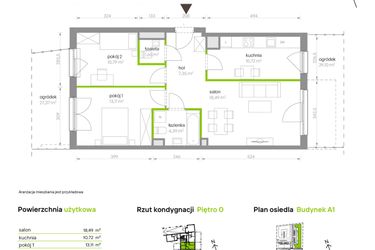 Rzut - Mieszkanie na sprzedaż 3 pokoje o powierzchni 66,5 m² - numer A1.0A2 w Bemowo Vita