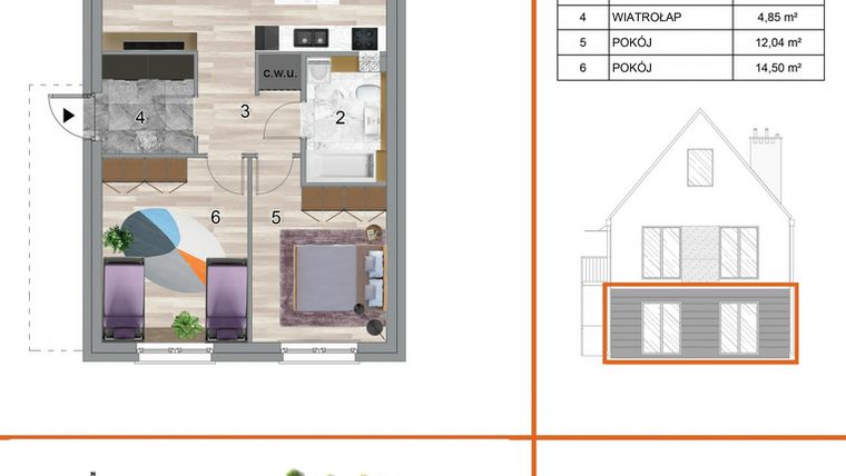 Rzut - Mieszkanie na sprzedaż 3 pokoje o powierzchni 73,91 m² - numer 2A1 w Osiedle Tymiankowe w Krzeptowie