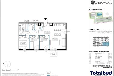 Rzut - Mieszkanie na sprzedaż 4 pokoje o powierzchni 77,11 m² - numer A.1.14 w Jabłonova