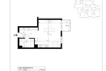 Rzut - Mieszkanie na sprzedaż 1 pokój o powierzchni 37,96 m² - numer M25 w Trybuny Ludów 3
