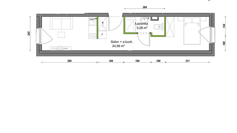 Rzut - Mieszkanie na sprzedaż 1 pokój o powierzchni 28,27 m² - numer F1/C/12 w Orawska Vita