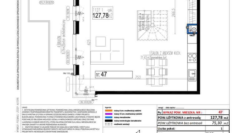 Rzut - Mieszkanie na sprzedaż 1 pokój o powierzchni 127,78 m² - numer 47 w Strumykowa