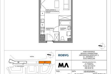 Rzut - Mieszkanie na sprzedaż 1 pokój o powierzchni 27,94 m² - numer PPO/P/B/1/2 w Port Popowice bud. M i P
