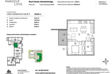 Rzut - Mieszkanie na sprzedaż 2 pokoje o powierzchni 40,03 m² - numer B.71 w Parkove Love