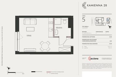 Rzut - Mieszkanie na sprzedaż 1 pokój o powierzchni 27,88 m² - numer 4.5 w Kamienna 28 - apartamenty inwestycyjne