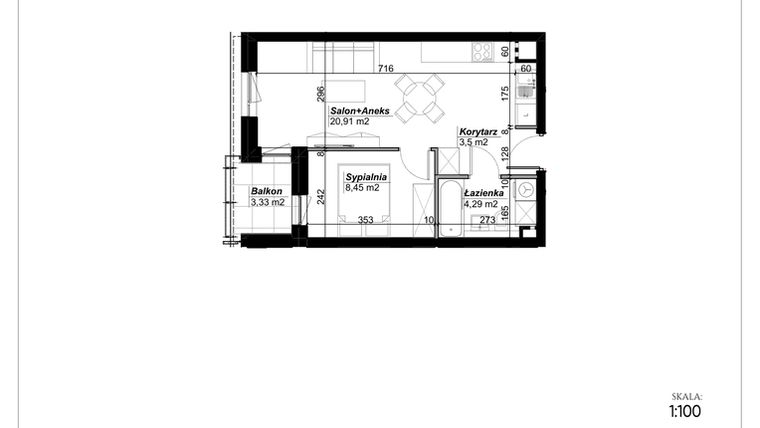 Rzut - Mieszkanie na sprzedaż 2 pokoje o powierzchni 37,15 m² - numer C.65 w Narcyzowe Wzgórza II