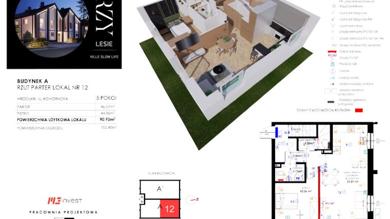 Rzut - Mieszkanie na sprzedaż 5 pokoi o powierzchni 90,93 m² - numer L12 w Przy Lesie Ville Slow Life