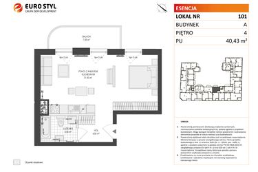 Rzut - Mieszkanie na sprzedaż 1 pokój o powierzchni 40,43 m² - numer A.101 w Esencja