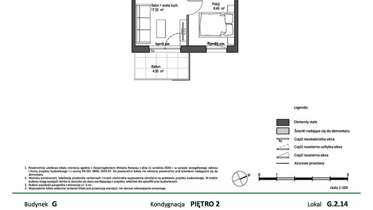 Rzut - Mieszkanie na sprzedaż 2 pokoje o powierzchni 32,36 m² - numer G.2.14 w Nowy Świat Ostoja etap II - EFG
