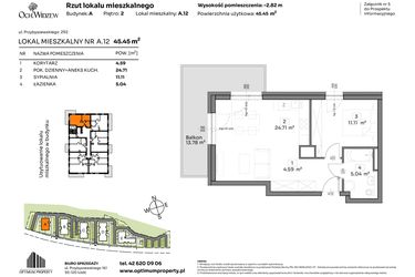 Rzut - Mieszkanie na sprzedaż 2 pokoje o powierzchni 45,45 m² - numer A.12 w Och!Widzew