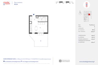 Rzut - Mieszkanie na sprzedaż 1 pokój o powierzchni 25,18 m² - numer B1.0.4 w Mieszkaj w mieście - przy Bonarce