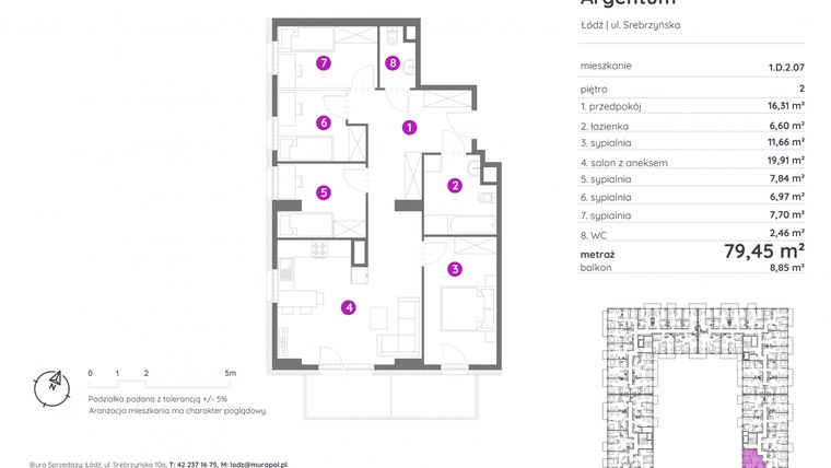 Rzut - Mieszkanie na sprzedaż 5 pokoi o powierzchni 79,45 m² - numer 1.D.2.07 w Murapol Argentum