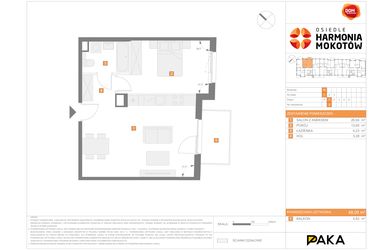Rzut - Mieszkanie na sprzedaż 2 pokoje o powierzchni 48,08 m² - numer H.3 w Osiedle Harmonia Mokotów etap 3