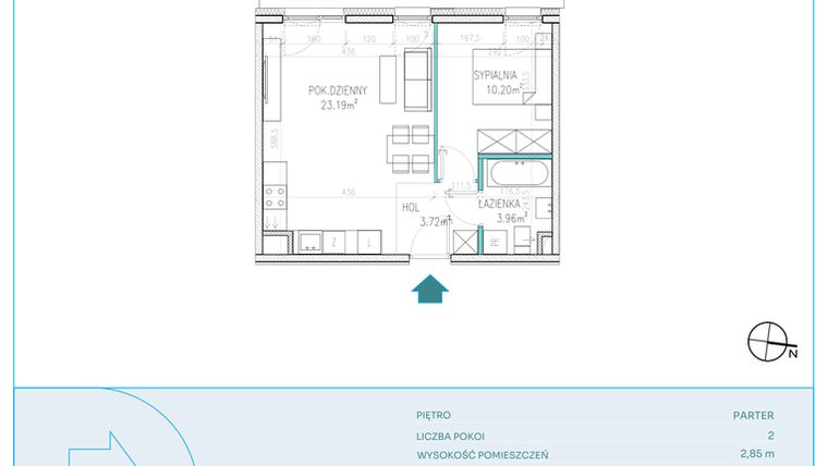 Rzut - Mieszkanie na sprzedaż 2 pokoje o powierzchni 41,07 m² - numer D2 w Dwa Jeziora CD