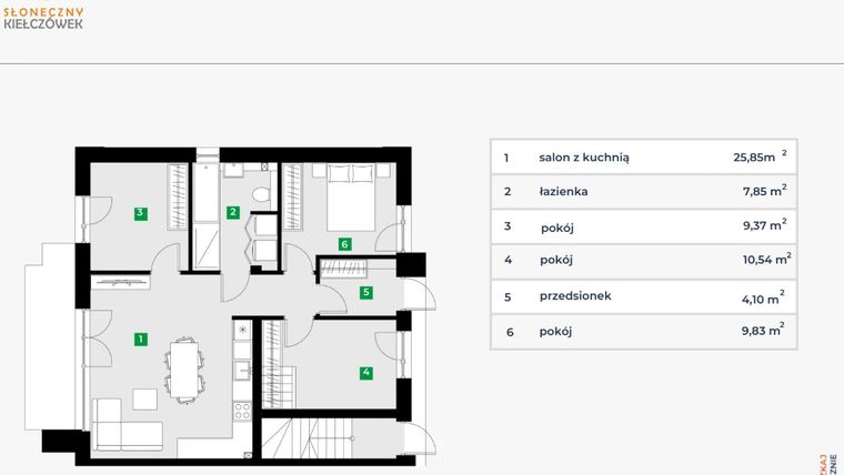 Rzut - Mieszkanie na sprzedaż 4 pokoje o powierzchni 69,8 m² - numer 5F/1 w Słoneczny Kiełczówek etap VII