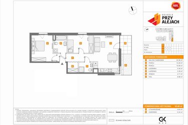 Rzut - Mieszkanie na sprzedaż 3 pokoje o powierzchni 65,98 m² - numer 3.1.D.1 w Osiedle przy Alejach etap 3