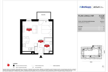 Rzut - Mieszkanie na sprzedaż 1 pokój o powierzchni 34,63 m² - numer A6 28 w Atrium - Nowy Szczepin