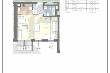 Rzut - Mieszkanie na sprzedaż 2 pokoje o powierzchni 48,66 m² - numer 27 w Przewóz 41 Residence