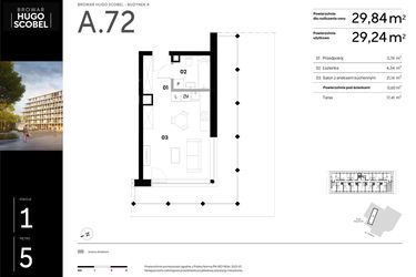 Rzut - Mieszkanie na sprzedaż 1 pokój o powierzchni 29,84 m² - numer A.72 w Browar HUGO SCOBEL