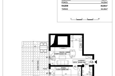 Rzut - Mieszkanie na sprzedaż 2 pokoje o powierzchni 46,86 m² - numer 19 w Ceramika