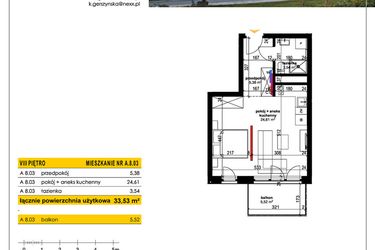 Rzut - Mieszkanie na sprzedaż 1 pokój o powierzchni 33,53 m² - numer A 8.03 w Park Moniuszki II C