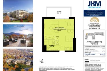 Rzut - Mieszkanie na sprzedaż 1 pokój o powierzchni 31,28 m² - numer 419 w Apartamenty Zakopiańskie
