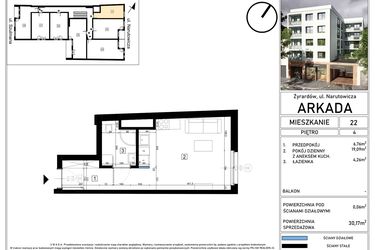 Rzut - Mieszkanie na sprzedaż 1 pokój o powierzchni 30,17 m² - numer 22 w N15