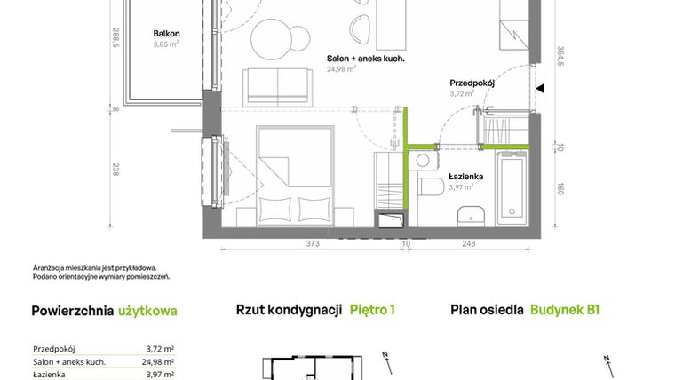Rzut - Mieszkanie na sprzedaż 1 pokój o powierzchni 32,67 m² - numer B1.01.19 w Południe Vita