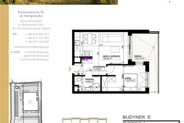 Rzut - Mieszkanie na sprzedaż 2 pokoje o powierzchni 44,44 m² - numer E.1.4 w Panorama Bańgów Etap II