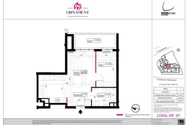 Rzut - Mieszkanie na sprzedaż 2 pokoje o powierzchni 41,58 m² - numer 67 w Ornament