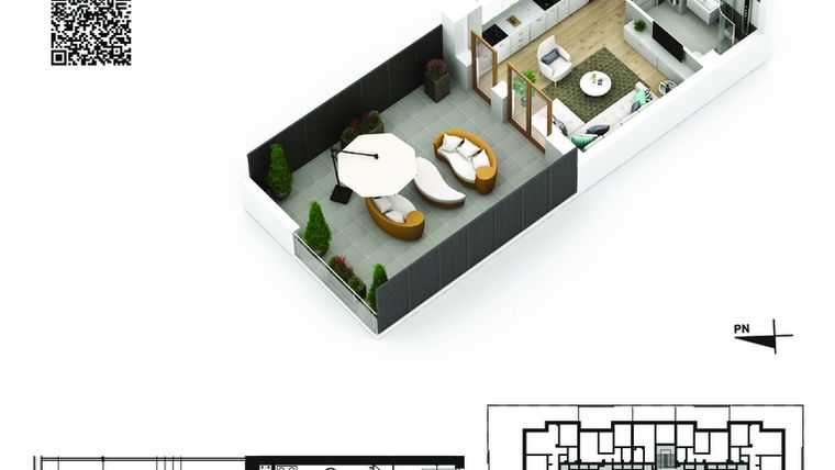 Rzut - Mieszkanie na sprzedaż 1 pokój o powierzchni 25 m² - numer 28 w Piano Park etap VI