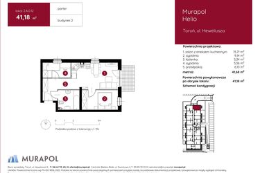 Rzut - Mieszkanie na sprzedaż 3 pokoje o powierzchni 41,18 m² - numer 2.A.0.12 w Murapol Helio