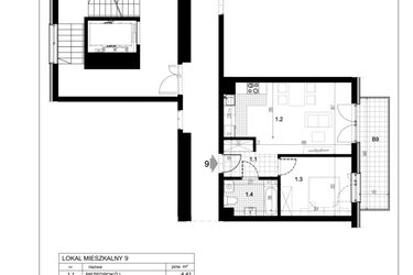 Rzut - Mieszkanie na sprzedaż 2 pokoje o powierzchni 41,69 m² - numer C1.9 w Centralna 51C