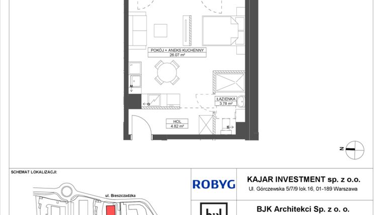 Rzut - Mieszkanie na sprzedaż 1 pokój o powierzchni 34,67 m² - numer C.0M07 w Foresteria